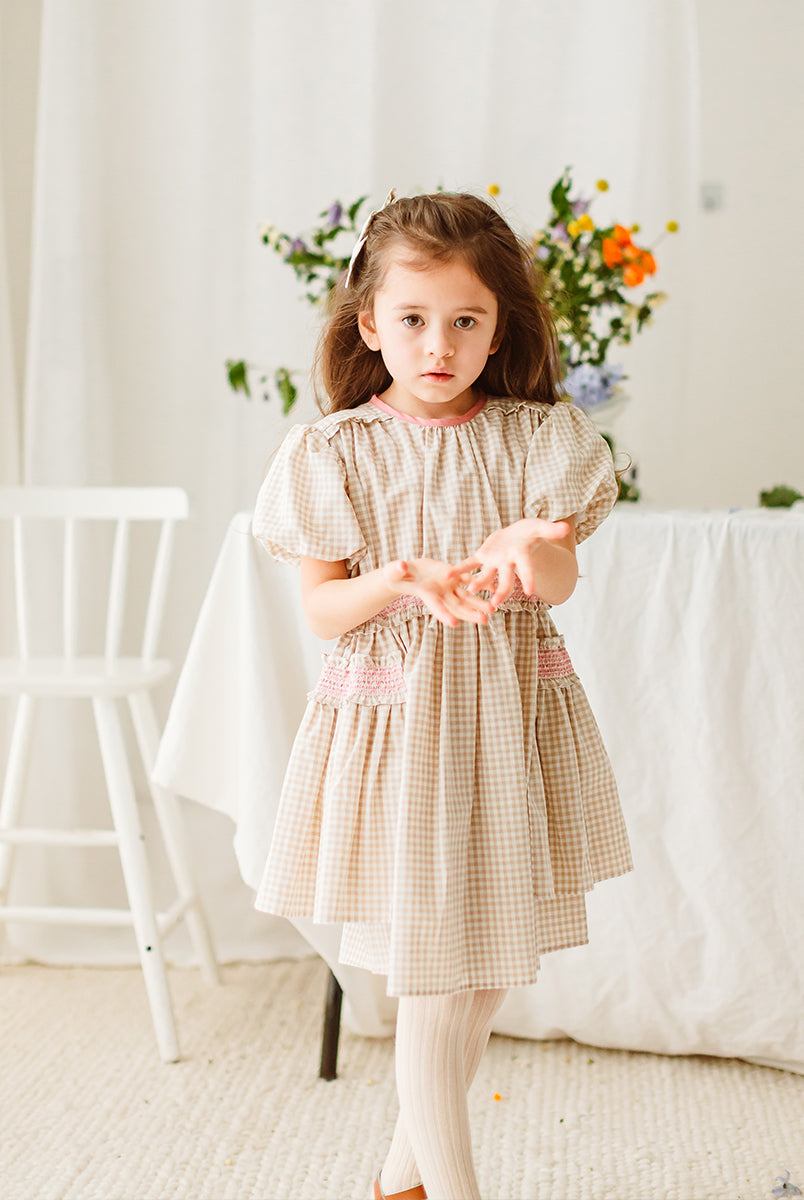 Leilani Smocked Dress, Mocca Check – view 3