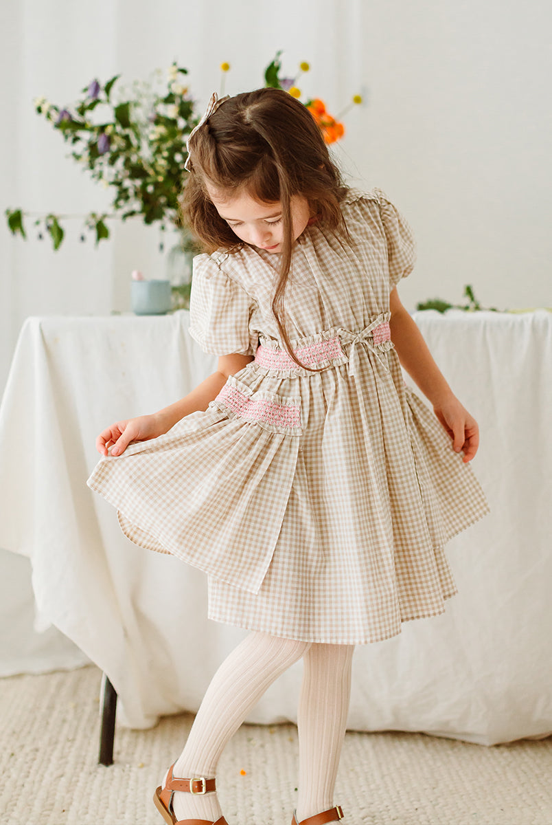 Leilani Smocked Dress, Mocca Check – view 4