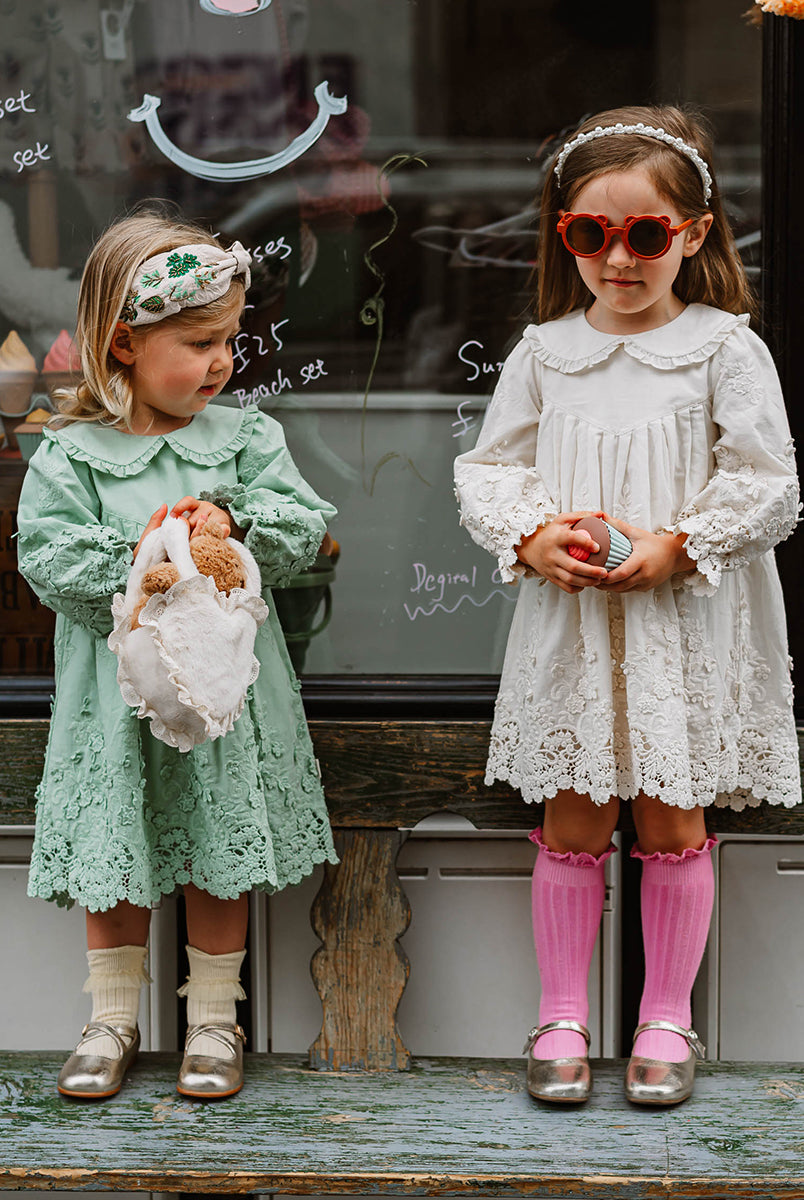 Lucerne Broderie Anglaise Dress, Pea Green – view 4